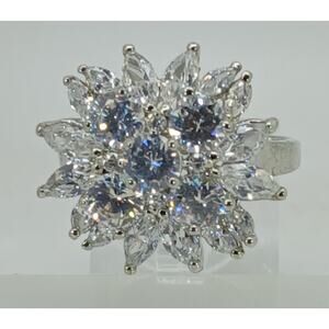 Vintage Ring Size 10 Silver Tone White Gold GP Sim Diamond CZ Cocktail NOS